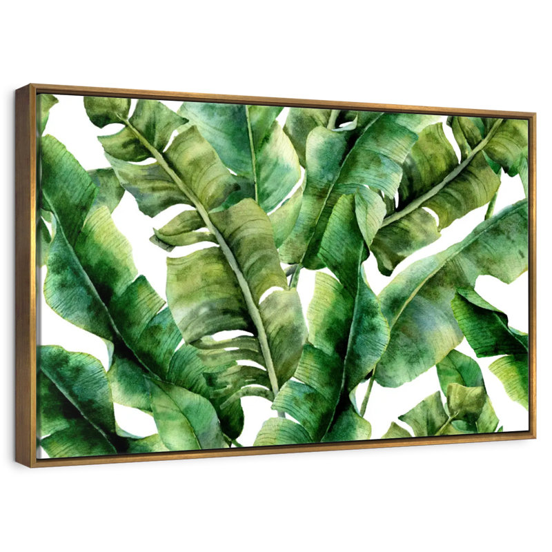 Feuilles de bananier abstraites, 19 po x 13 po, Cadre flottant doré