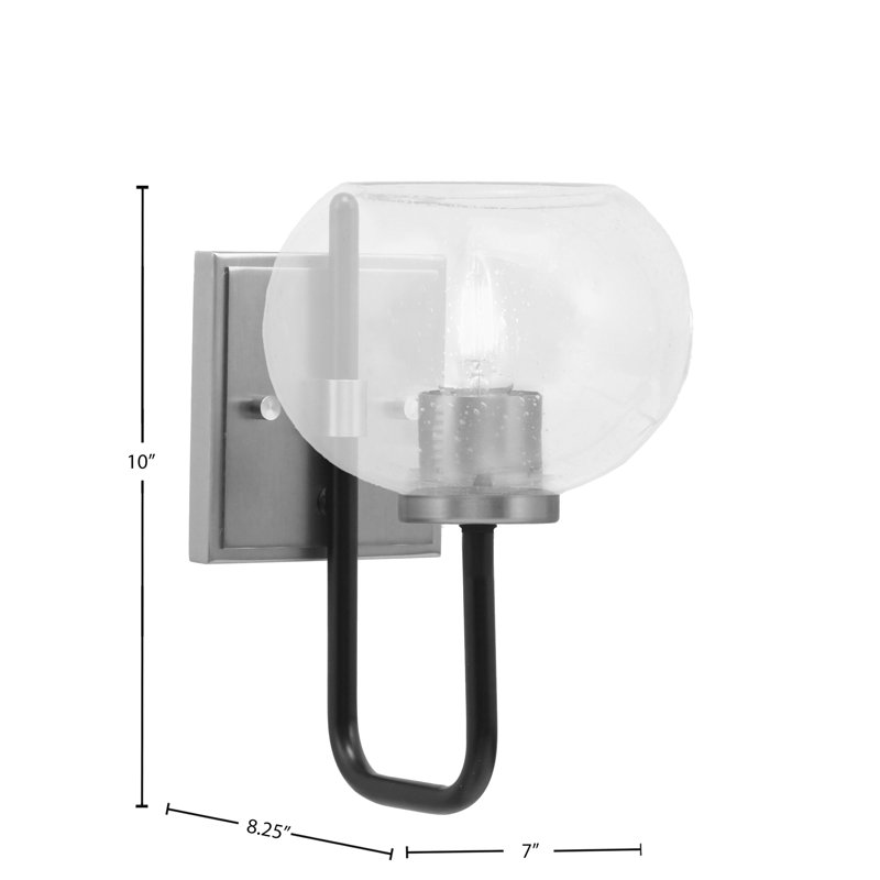 Amarmula 1 Light Wall Sconce, Matte Black & Graphite Finish, 7" Clear Bubble Glass, Black/Nickel
