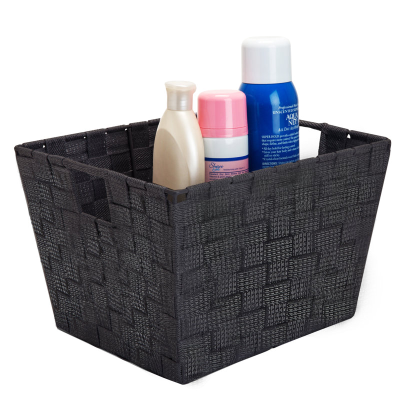 Medium Black and Silver Polypropylene Rectangular Storage Basket