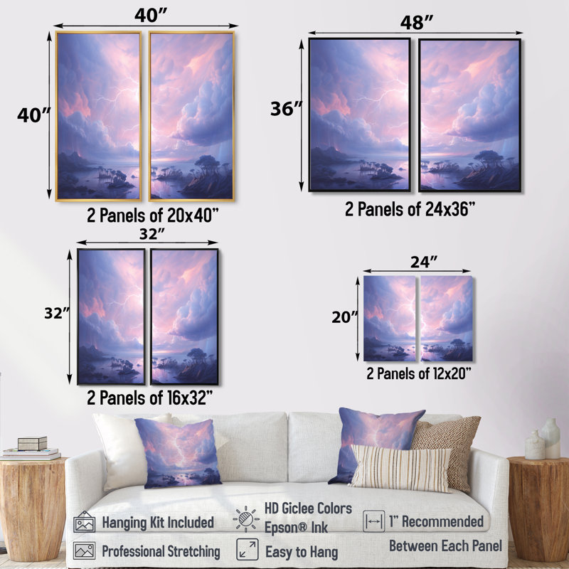 Kawaii Lightning Landscape - Traditional Canvas Prints, Black, 36" H x 48" W, Impression encadrée flottante