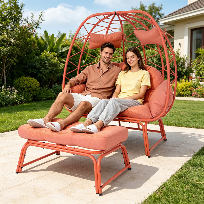 Spacious Patio Lounge Chairs, Steel Pe Rattan Boho Set For Patio Garden