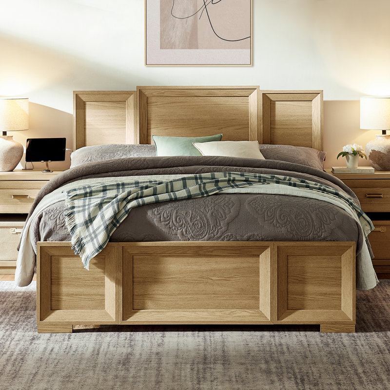 Structure de lit grand en bois Rylo, Grand lit, Naturel
