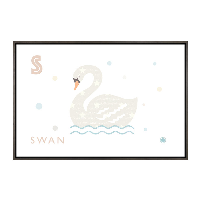 Cygne - imprimé, H 40 po x l 60 po x 1,5 po, Toile avec cadre gris, Pas de tapis