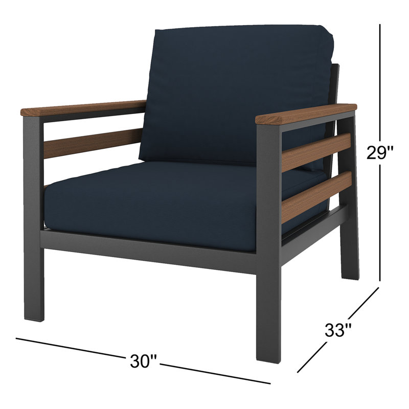 Townsend Patio Chair with Sunbrella® Cushions, Canvas Navy Sunbrella® Canvas, Brown/Dark Gray