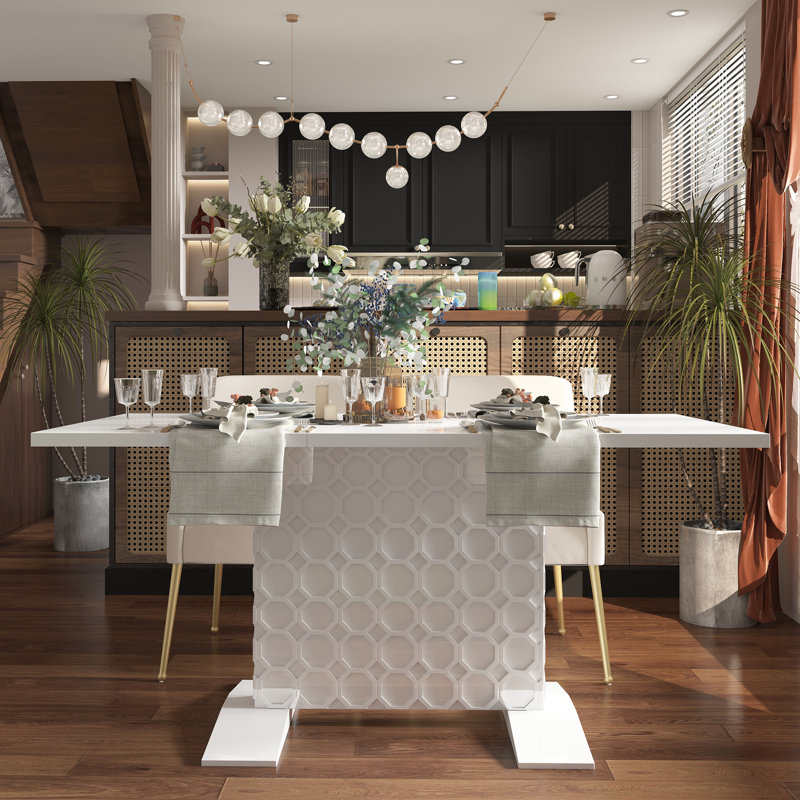 Table de salle à manger extensible rectangulaire pour la cuisine et la salle à manger, Blanc