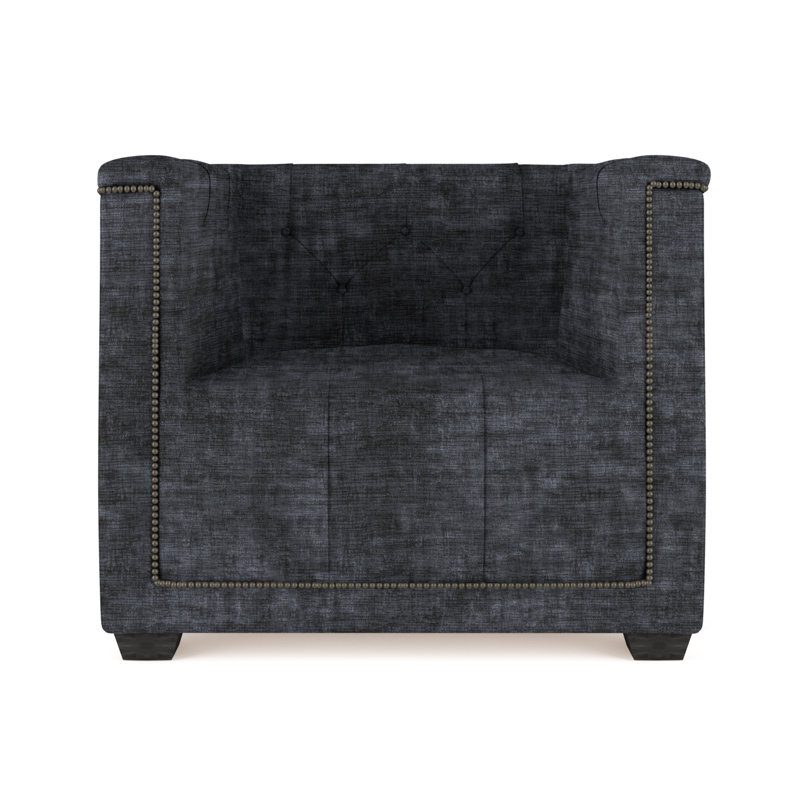 Fauteuil tuxedo Hudson, Velours écrasé graphite, Patiné