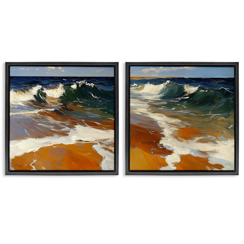 Ensemble de 2 cadres flottants Glassy Coastal Break, design par Walker Noble, Cadre flottant noir de jais, H 18 po x l 18 po