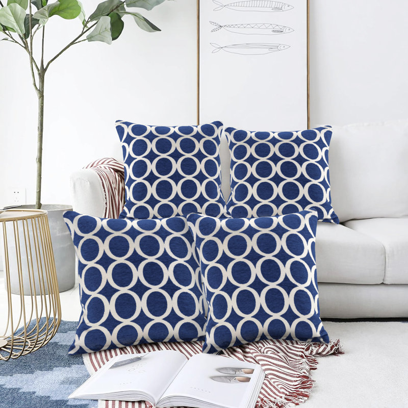 Broward Oh Geometric Cushion with Filling, 45cm H x 45cm W x 15cm D, Navy