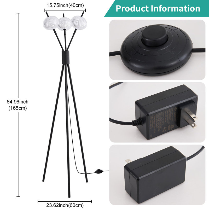 Zanyiah 65'' LED Tripod Floor Lamp, Black