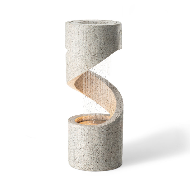 Zia Weather Resistant Column Fountain with Lights, 31.25" H x 12.5" W x 12.5" D, Sand Beige
