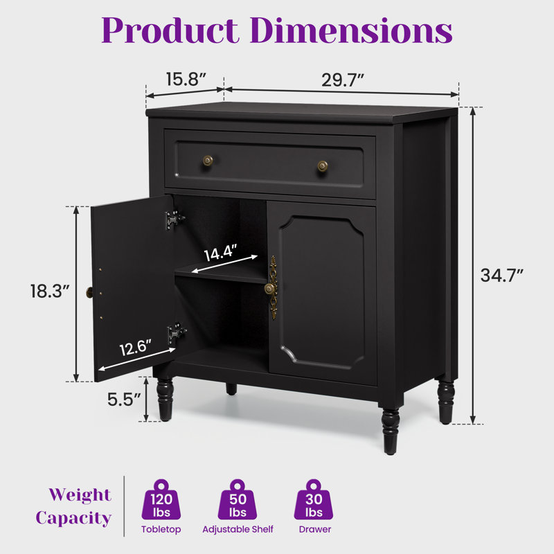 Buffet 33 "avec portes et tiroirs, Noir