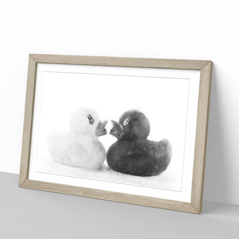 Rubber Ducks Opposites Attract - Picture Frame Graphic Art, Oak Framed, 27cm H x 36cm W x 2cm D