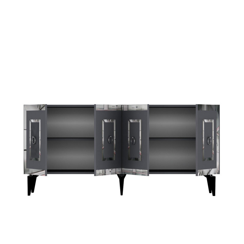Console moderne, anthracite et argent, 59,1 po x 15,7 po x 15,7 po | 100% panneau de particules enduit de mélamine, épaisseur: 0,7 pouce | Conception géométrique élégante, parfaite pour le vestibule ou le salon, mobilier de maison durable et élégant