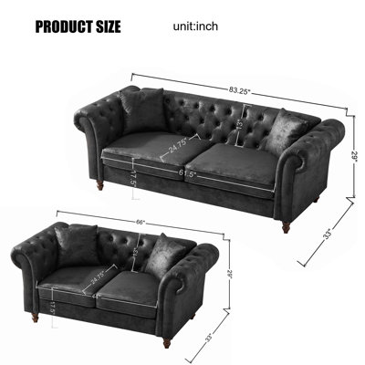 3+2 Seater Sofa Set, Mid Century Modern Upholstered Chesterfield ‌tech Fabric Sofa, High-tech Fabric Roll Armrest Sofa