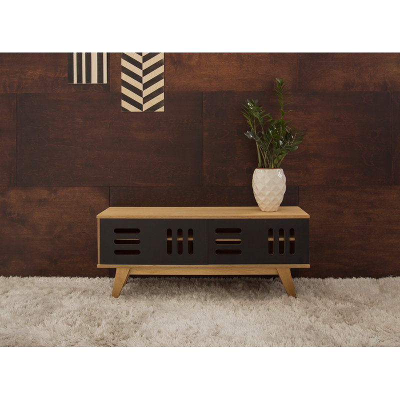 Harriett Unfinished TV Stand for TVs up to 50", Oak and lacquered black