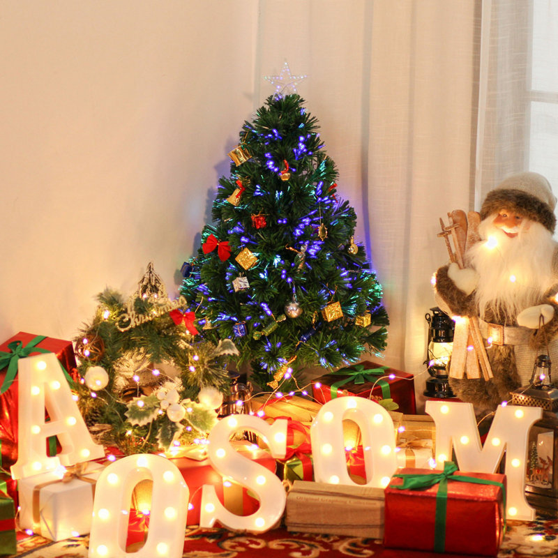 Arbre de Noël artificiel avec branches et lumières DEL à fibre optique