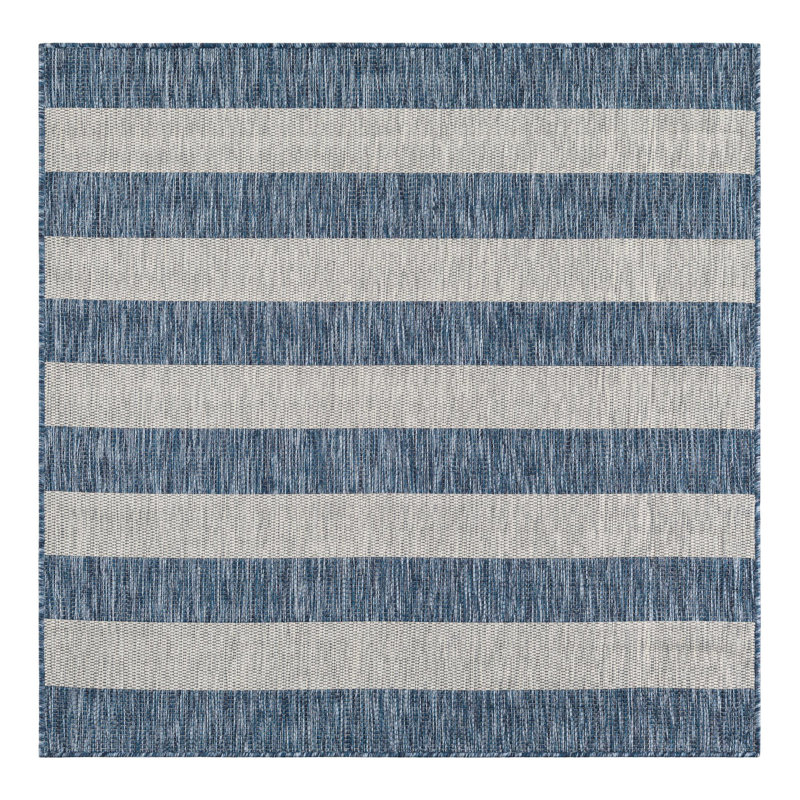Simoes Striped Blue/Gray Indoor / Outdoor Area Rug, Square 5'3"