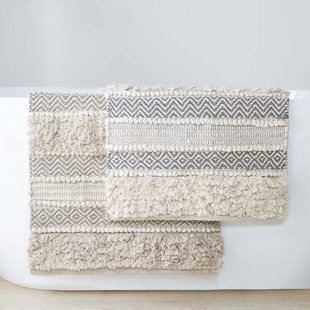 Bath Rug Hand-Woven Texture Shaggy Striped Soft & Water Absorbent Non-Slip 20X32