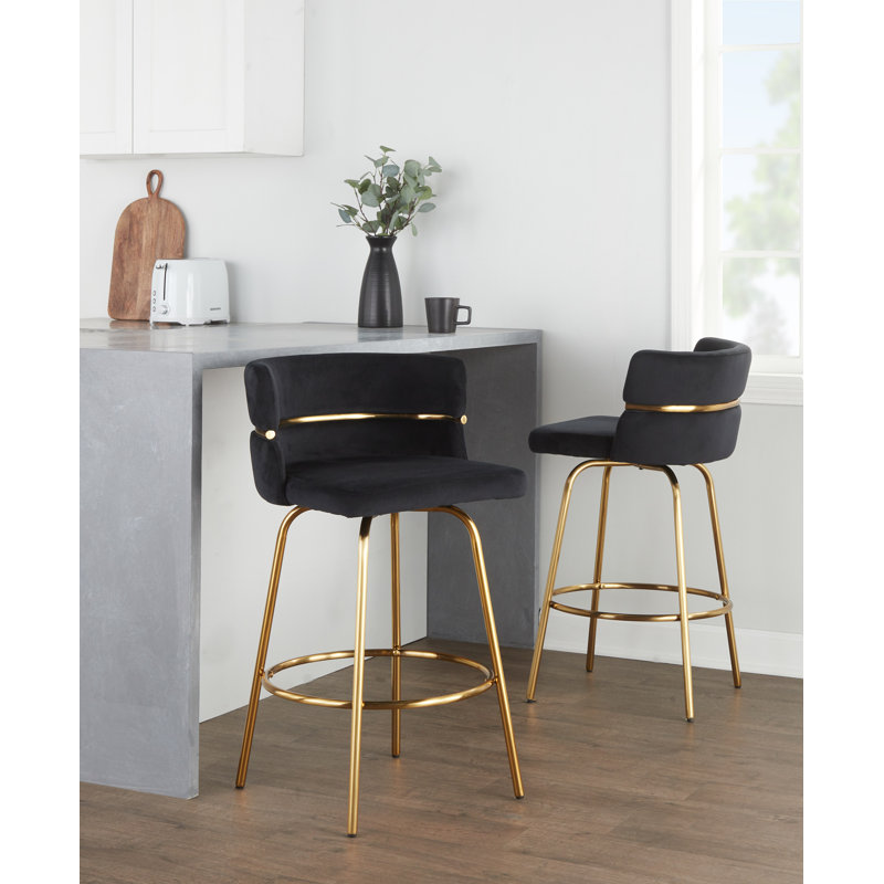  Tabouret de bar 26 po Sone, Tabouret de comptoir (assise à une hauteur de 25,, Velours noir / cadre doré