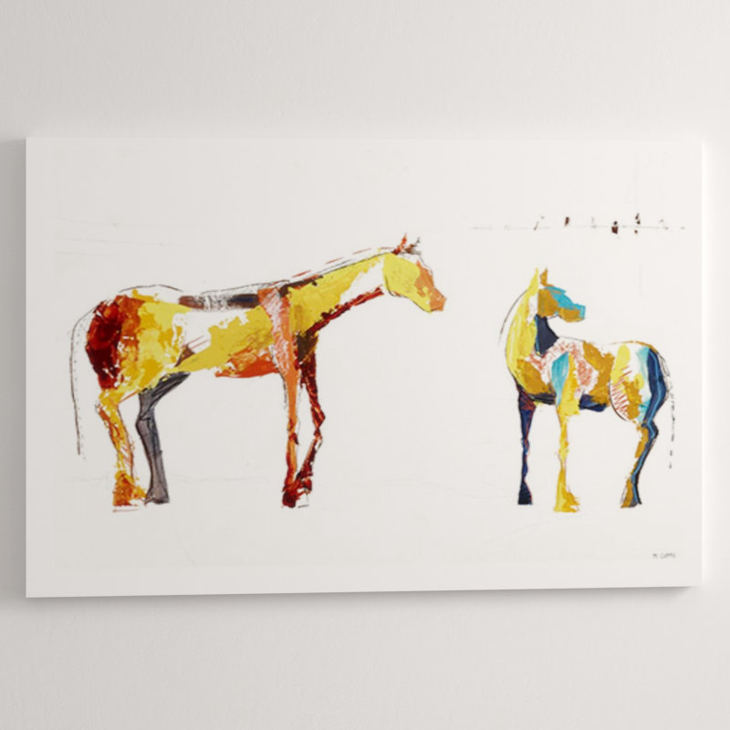 «Painted Horses Family» par Milton Coppo, reproduction d'art graphique sur toile, H 40 po x l 60 po x P 1,5 po, Plexi
