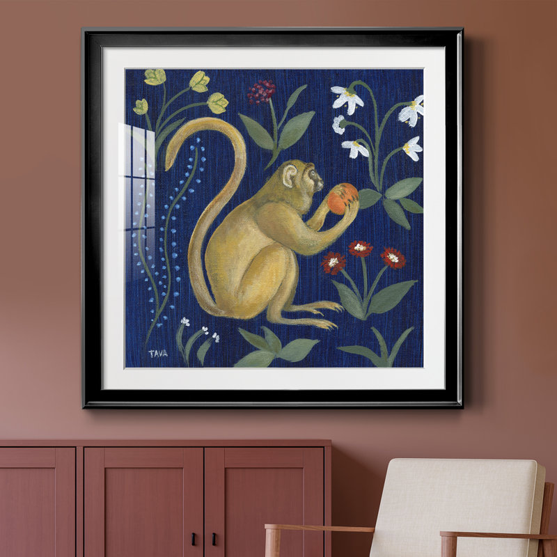 Venezia Monkey Garden I - peinture encadrée, H 30,5 po x l 30,5 po x P 1,5 po, Toile avec cadre noir