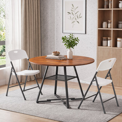 Space-Saving Dining Room Set With Foldable Upholstered Chairs And Round Dining Table