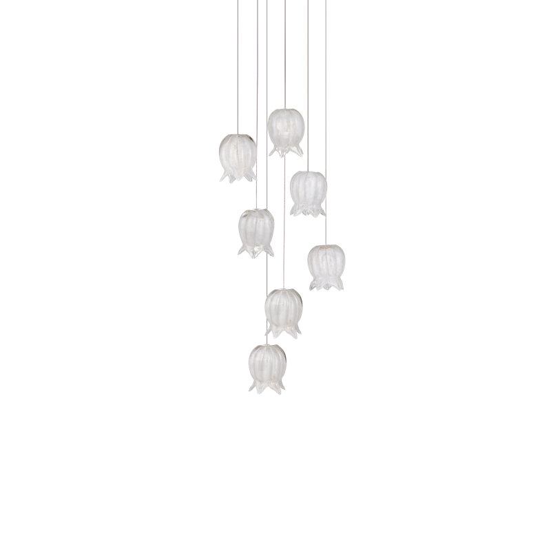 Luminaire suspendu rond 7 lumières Polpo, H 13 po x l 13 po x P 13 po, Blanc, 1050 lumens