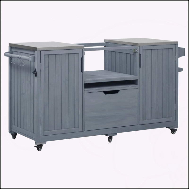 Îlot de cuisine extérieur polyvalent avec des caractéristiques avancées pour les amateurs de grillades, Bleu gris