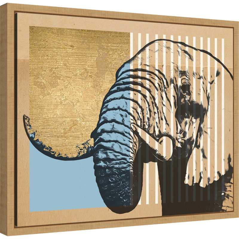 «Tan Geometric Elephant II» par Alonzo Saunders, reproduction d'art sur toile encadrée, H 16 po x l 20 po