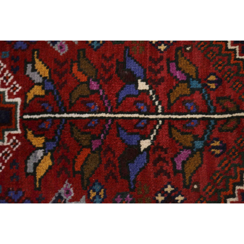 Tapis décoratif en laine rouge shiraz de conception unique 3 pi 6 po x 5 pi 1 po noué à la main 2010s