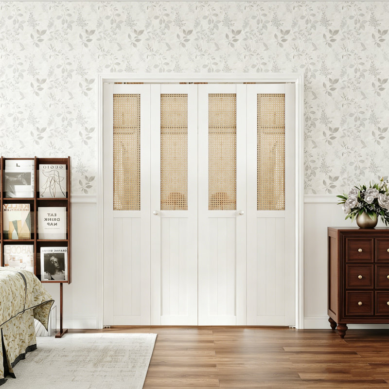 Portes doubles pliantes en rotin avec quincaillerie intérieure non finie pliante, 2 portes, 60 po x 80 po