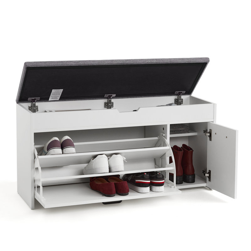 Hinze Polyester Upholstered Storage Bench, Grey/White