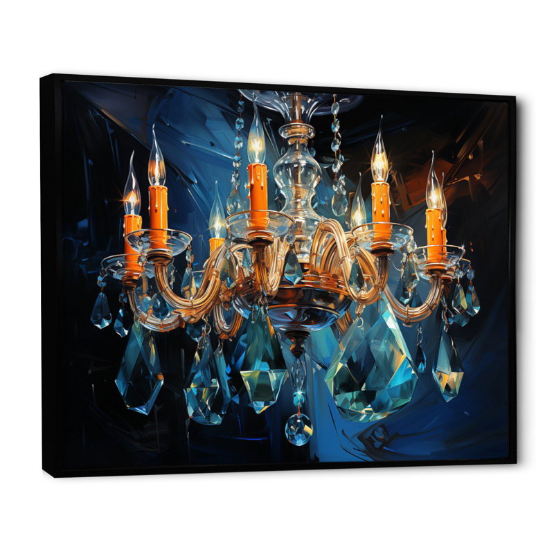 " Chandelier Dynamic Reflections ", Black Floater Framed, 12" H x 20" W x 1" D
