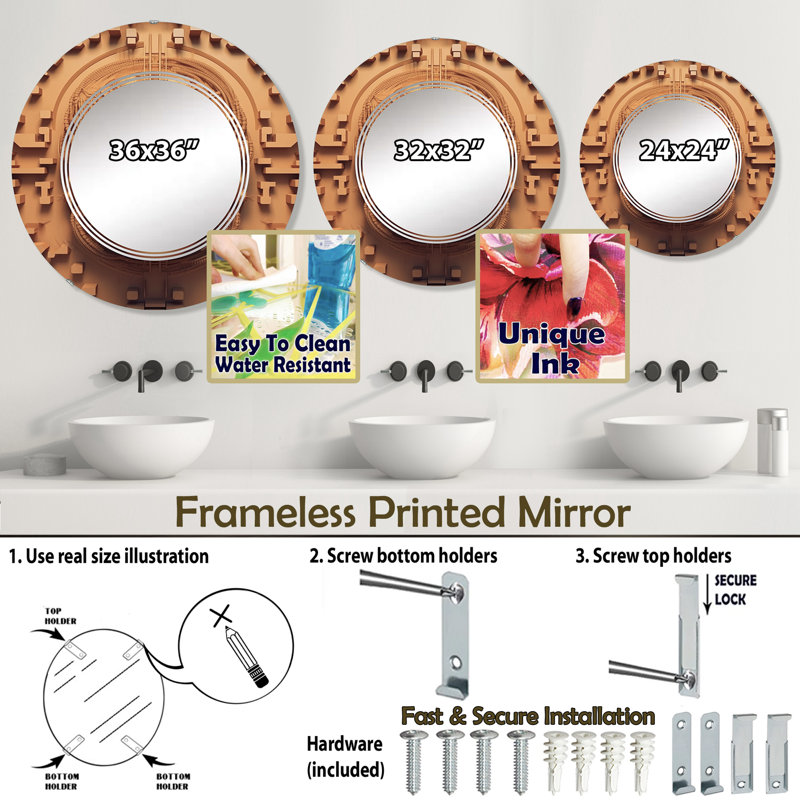 Flourmoy - Miroir mural moderne rond, 24 po x 24 po
