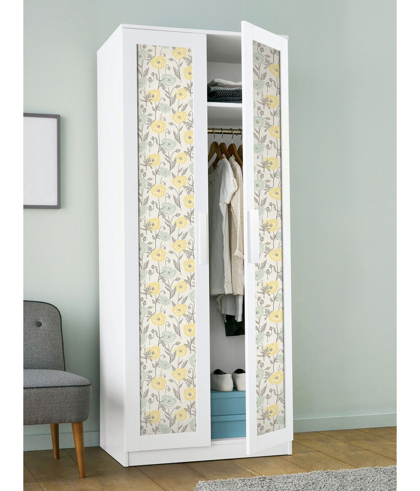 Kerin Peel & Stick Floral Wallpaper, Yellow/Aqua