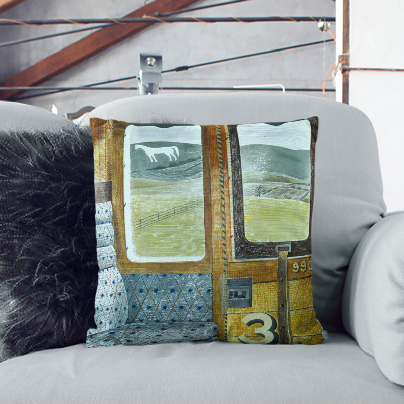 Train Landscape Scatter Cushion with Filling, 40cm H x 40cm W x 15cm D, Stone