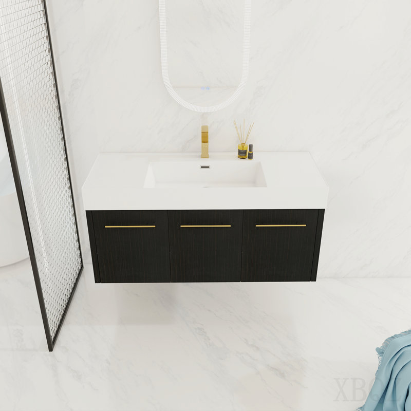 48 Inch Wall-Mounted Bathroom Vanity With Sink, Thick Edged Resin Basin, Kd-Package, 48"