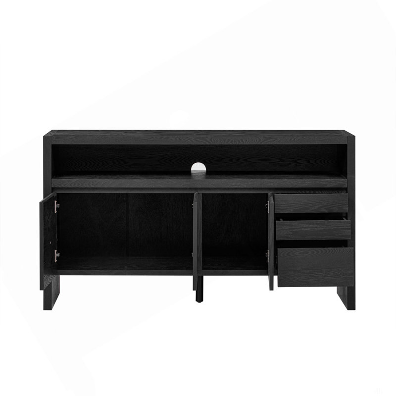 Buffet moderne en placage de frêne avec placage de frêne et tablette semi-ouverte, Noir
