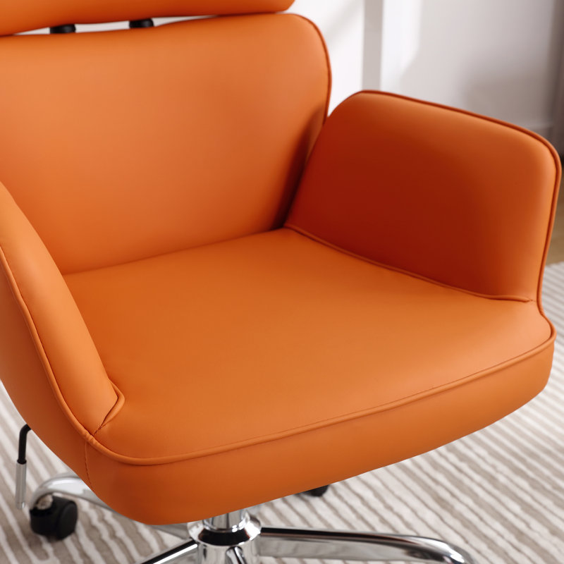 Chaise de travail pivotante en similicuir Caylin, Orange