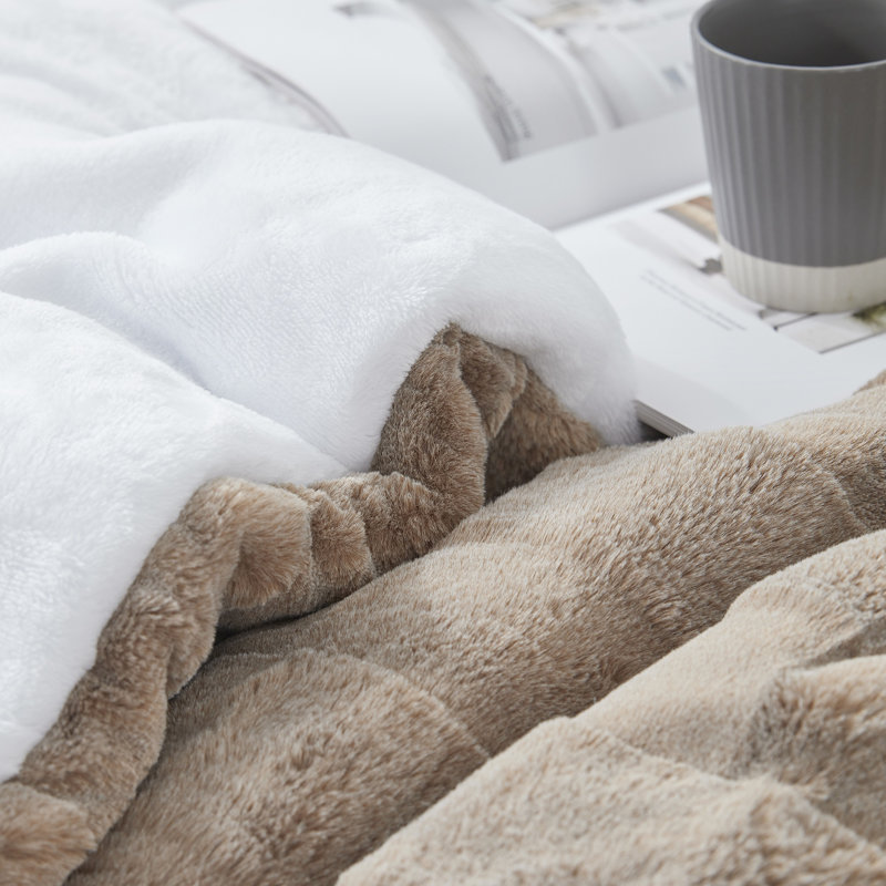 Coma Inducer Chunky Bunny Crossing Faux Fur Oversized Comforter Set, King Comforter + 2 King Shams, Brown