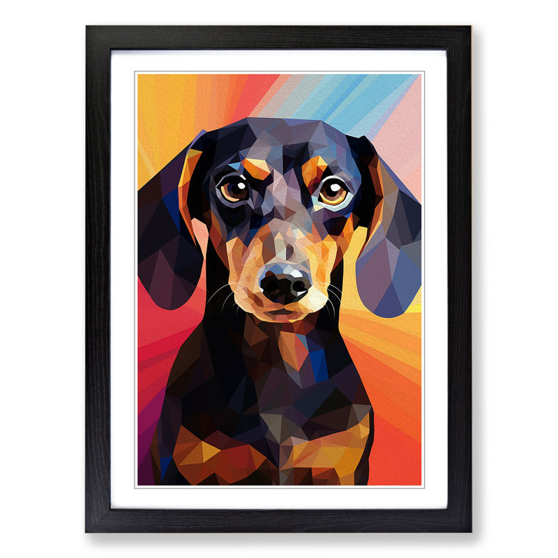 Dachshund Geometric - Framed Print, 46cm H x 34cm W, Black Framed