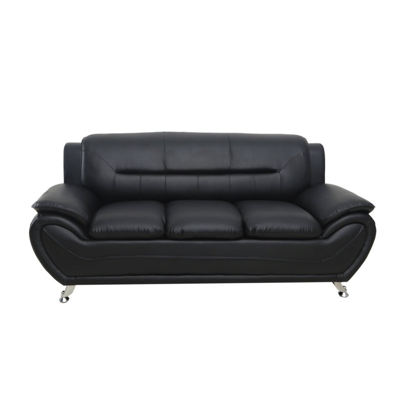 Sanuel 79.2'' Faux Leather Convertible Sofa, Black