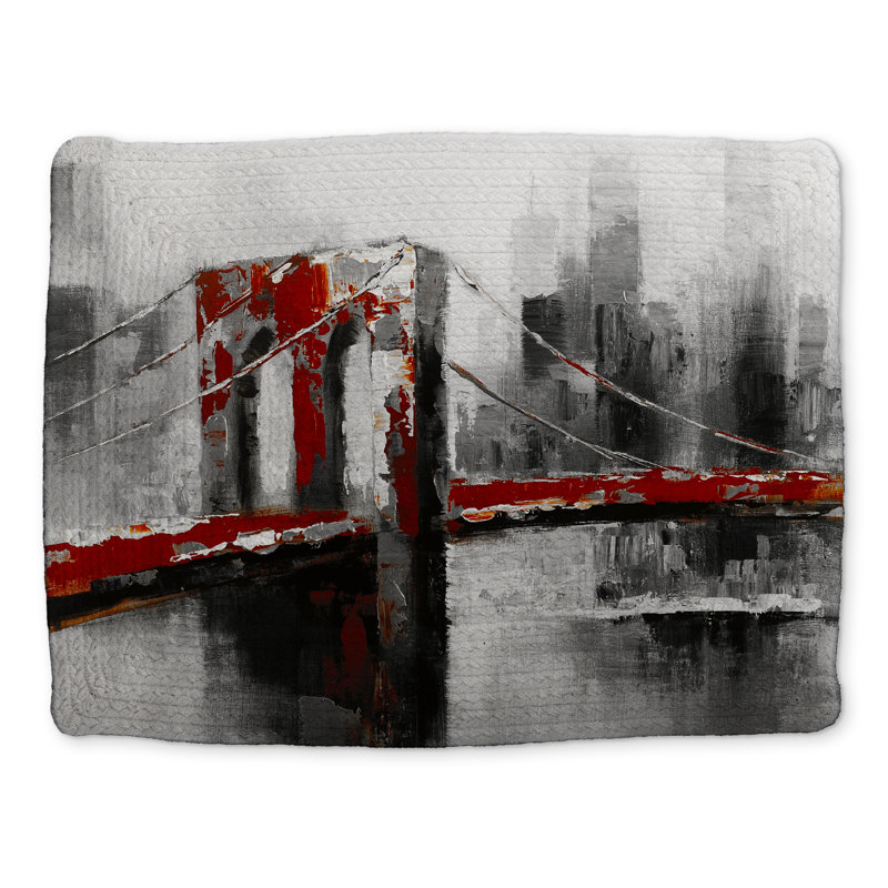 Napperon gris et rouge abstrait Brooklyn Bridge | Décoration intérieure