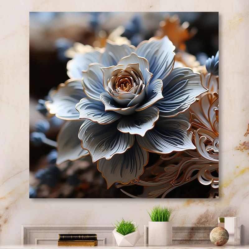 Élégante fleur de magnolia bleu sur toile, H 16 po x l 16 po, Toile tendue