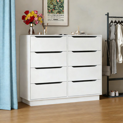 8 Drawer Dresser For Bedroom, Storage Organizer With Deep Drawers, Chest Of Drawers For Guest Room, Closet, Entryway,White by Ebern Designs