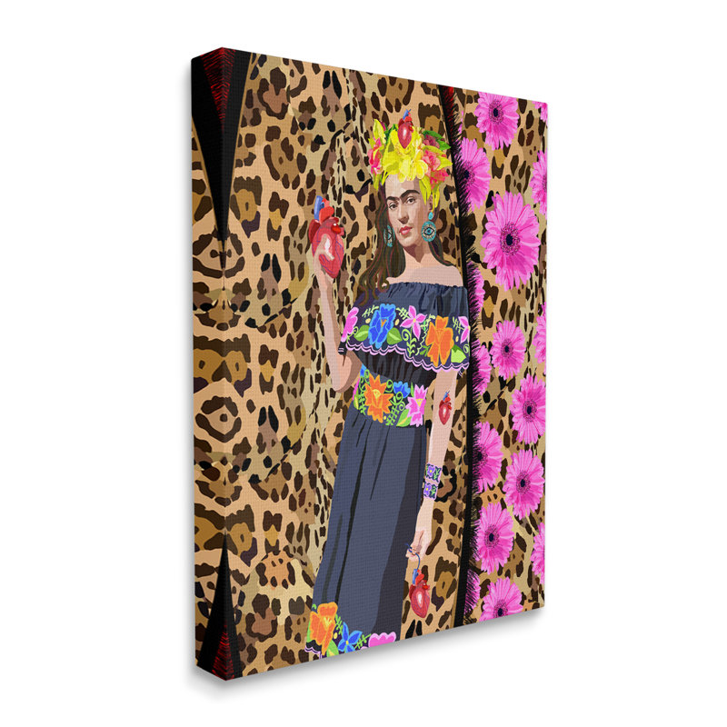 Glamour Frida debout motif léopard "Bold Floral" par Lynnda Rakos - impression, Toile tendue, H 20 po x l 16 po