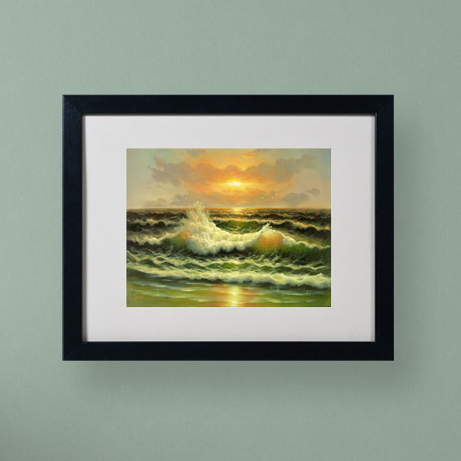 « coucher de soleil », reproduction sur toile encadrée, H 11 po x l 14 po x P 0,5 po, Noir