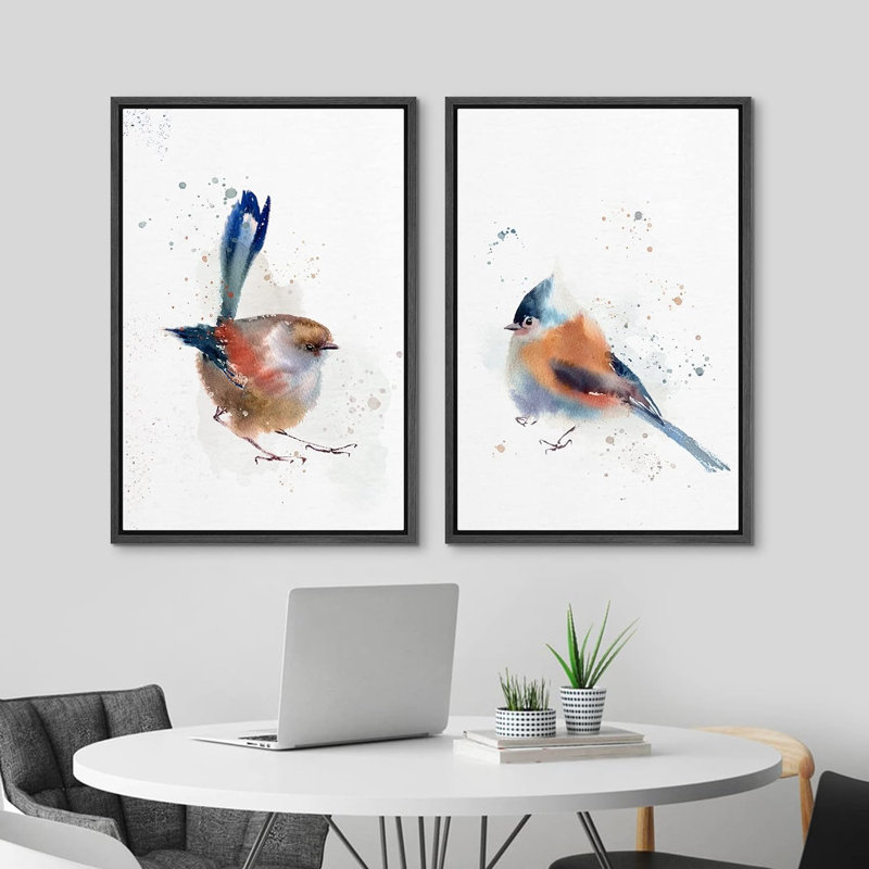 «Pastel Watercolor Explosion Country Bird», 2 pièces, Noir, H 36 po x l 24 po