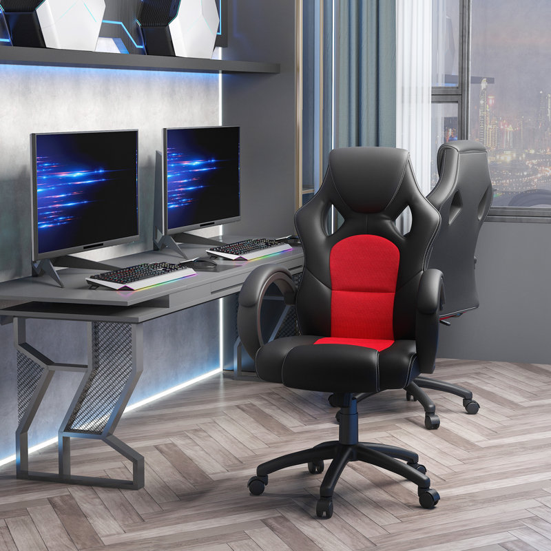 Inbox Zero Laniyah Adjustable Swiveling PC & Racing Game Chair, Black/Red