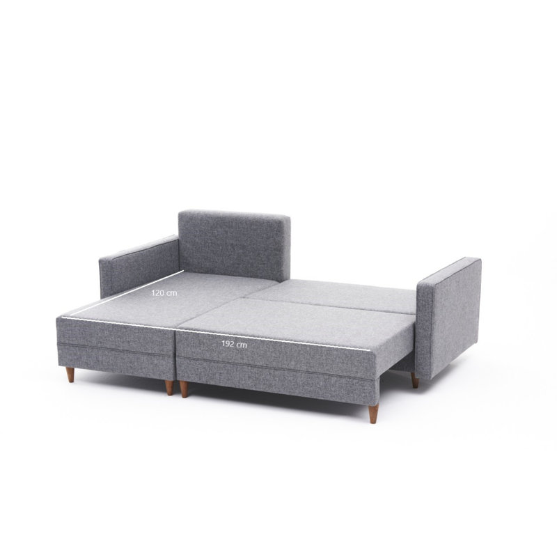 Canapé-lit Everdina, 100 % polyester gris clair, Accoudoir à gauche (vu de face)